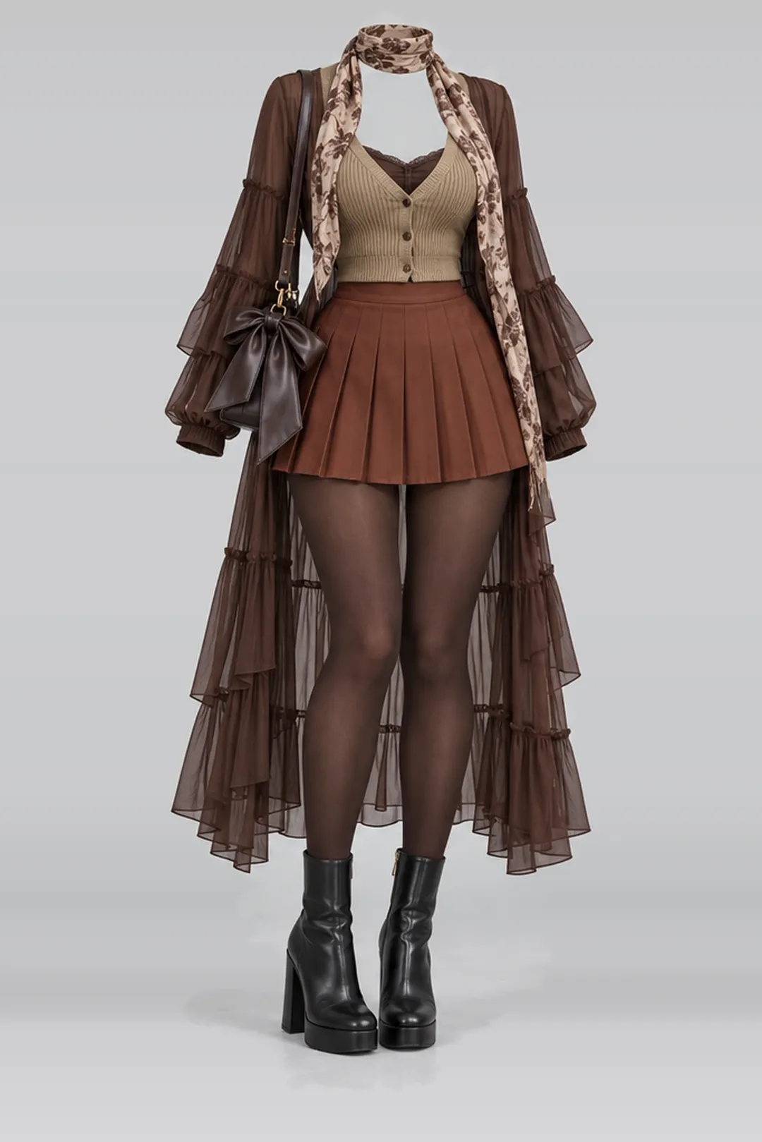 Khaki knit cardigan + camisole