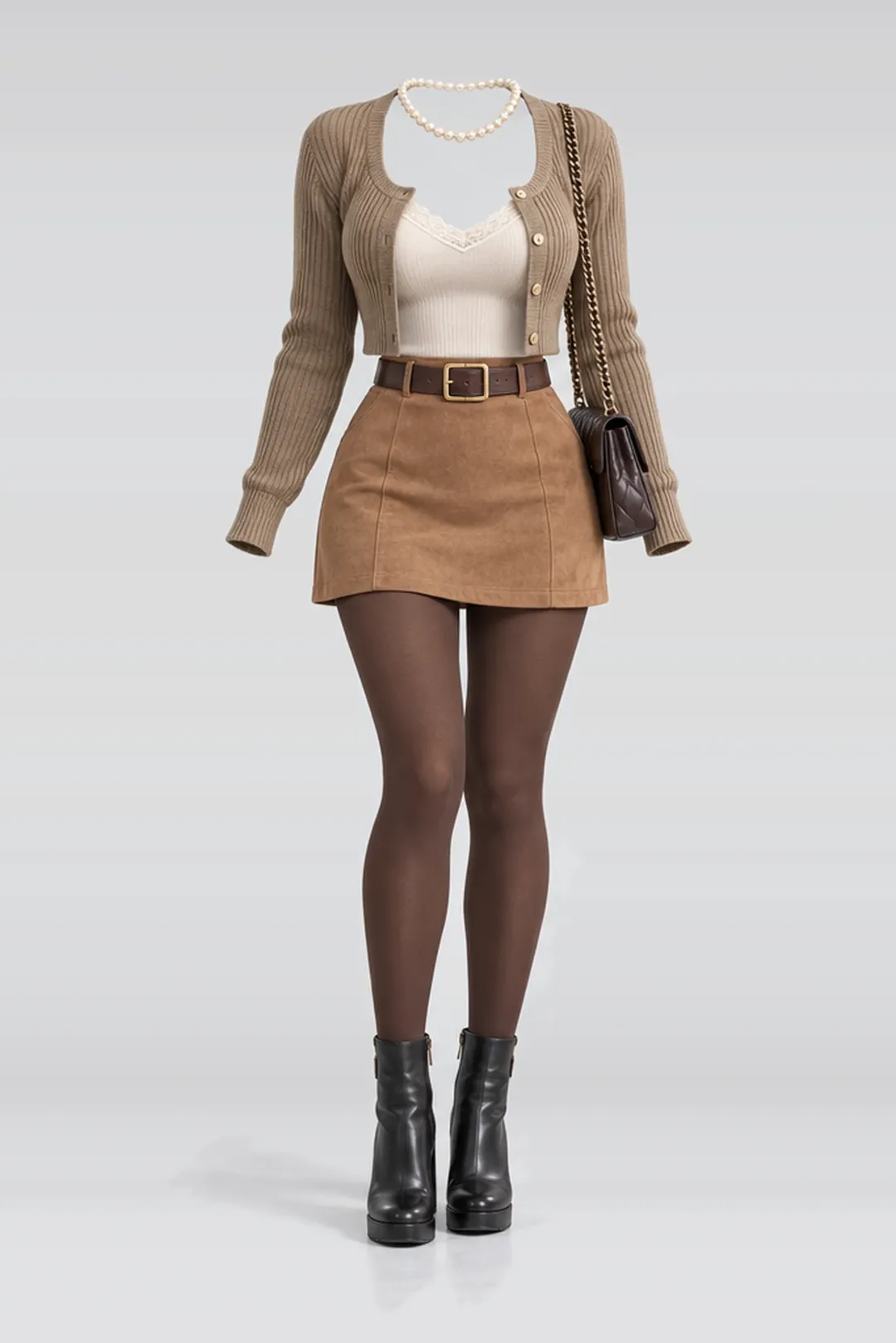 Khaki knit cardigan + camisole