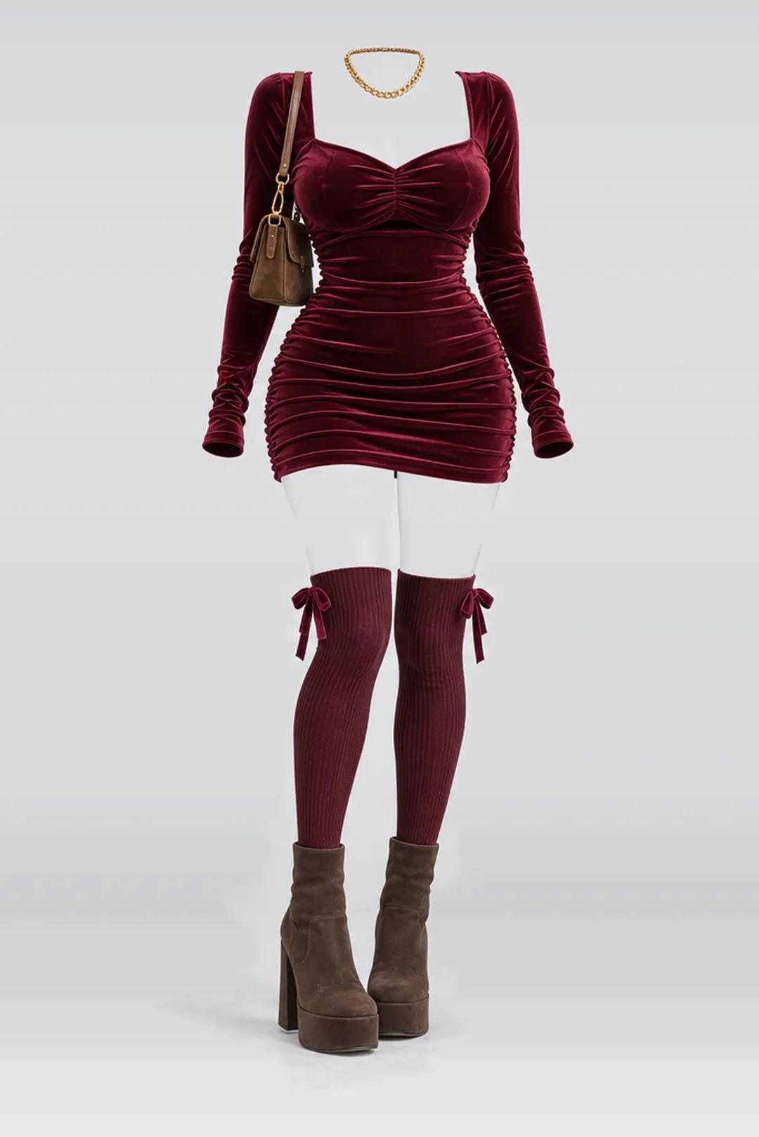 Burgundy mini dress + socks