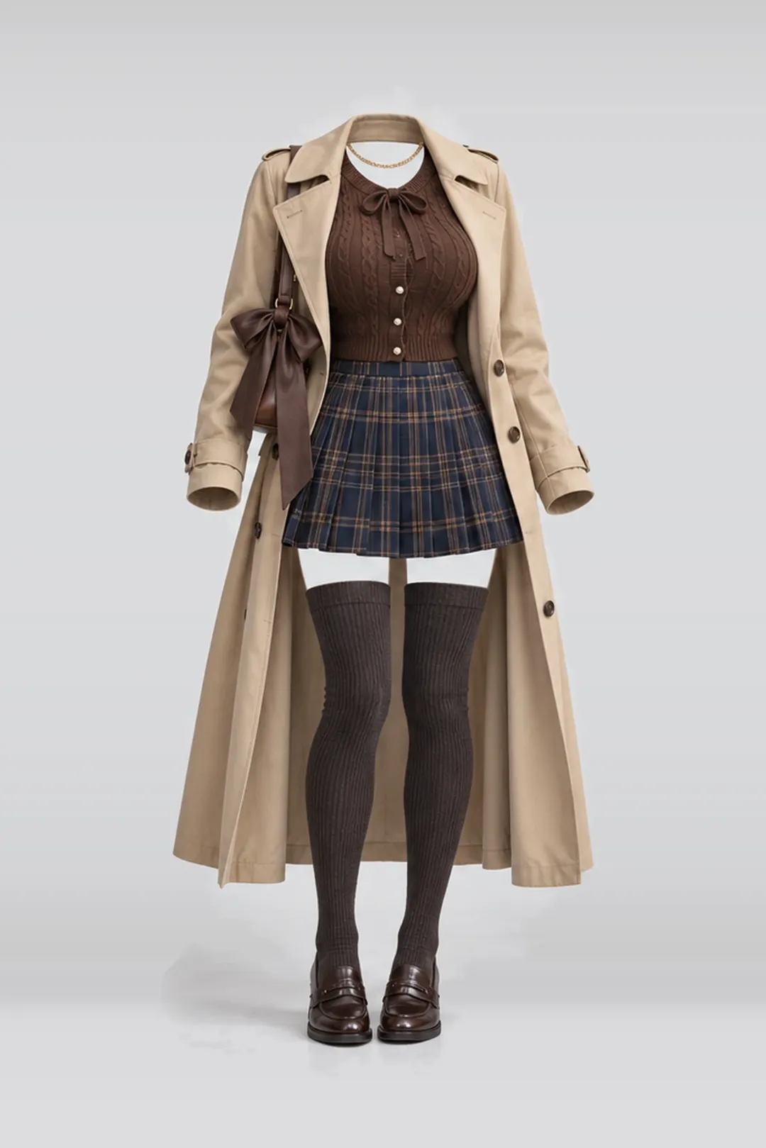 Knit cardigan + navy pleated mini skirt