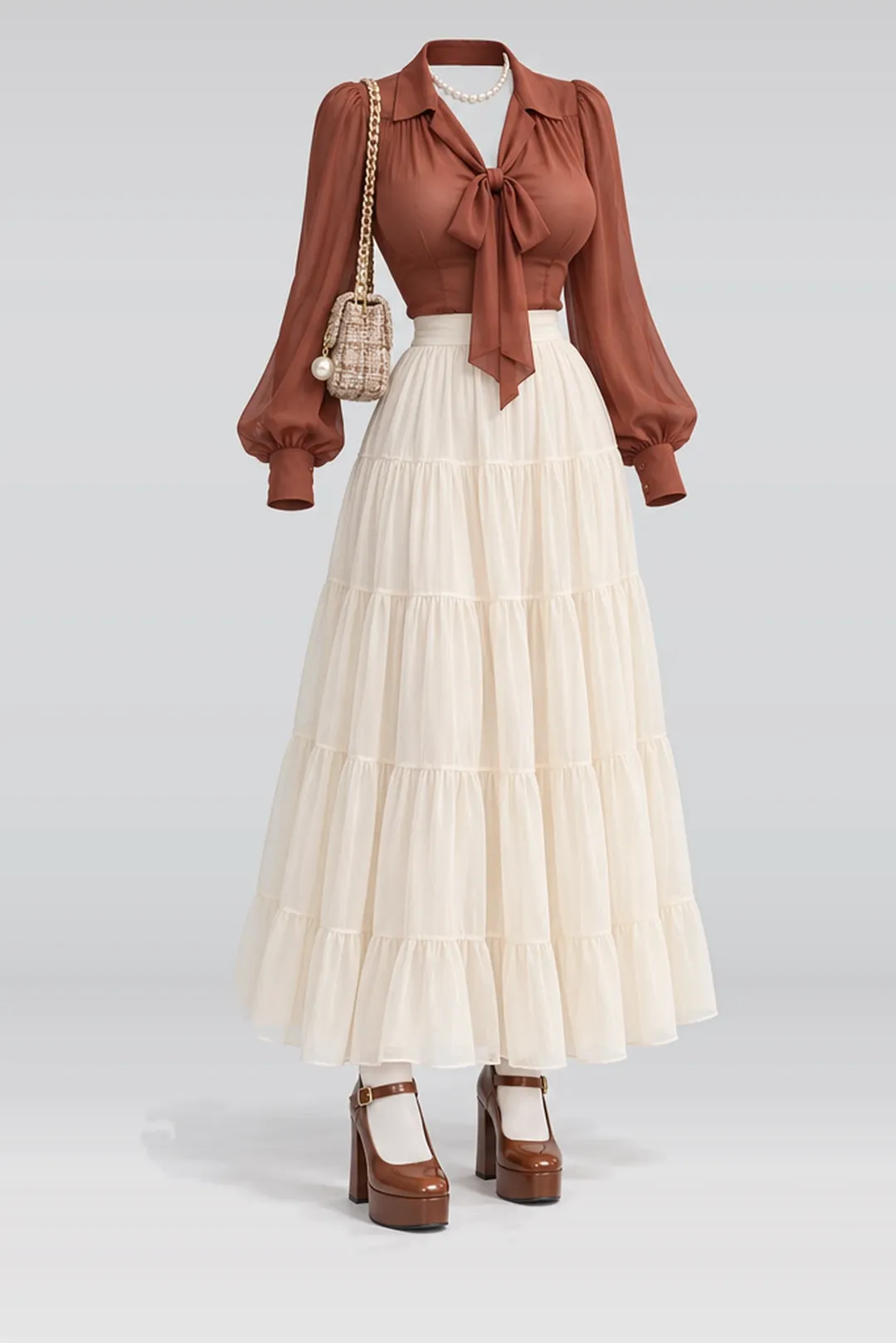Blouse + ivory skirt
