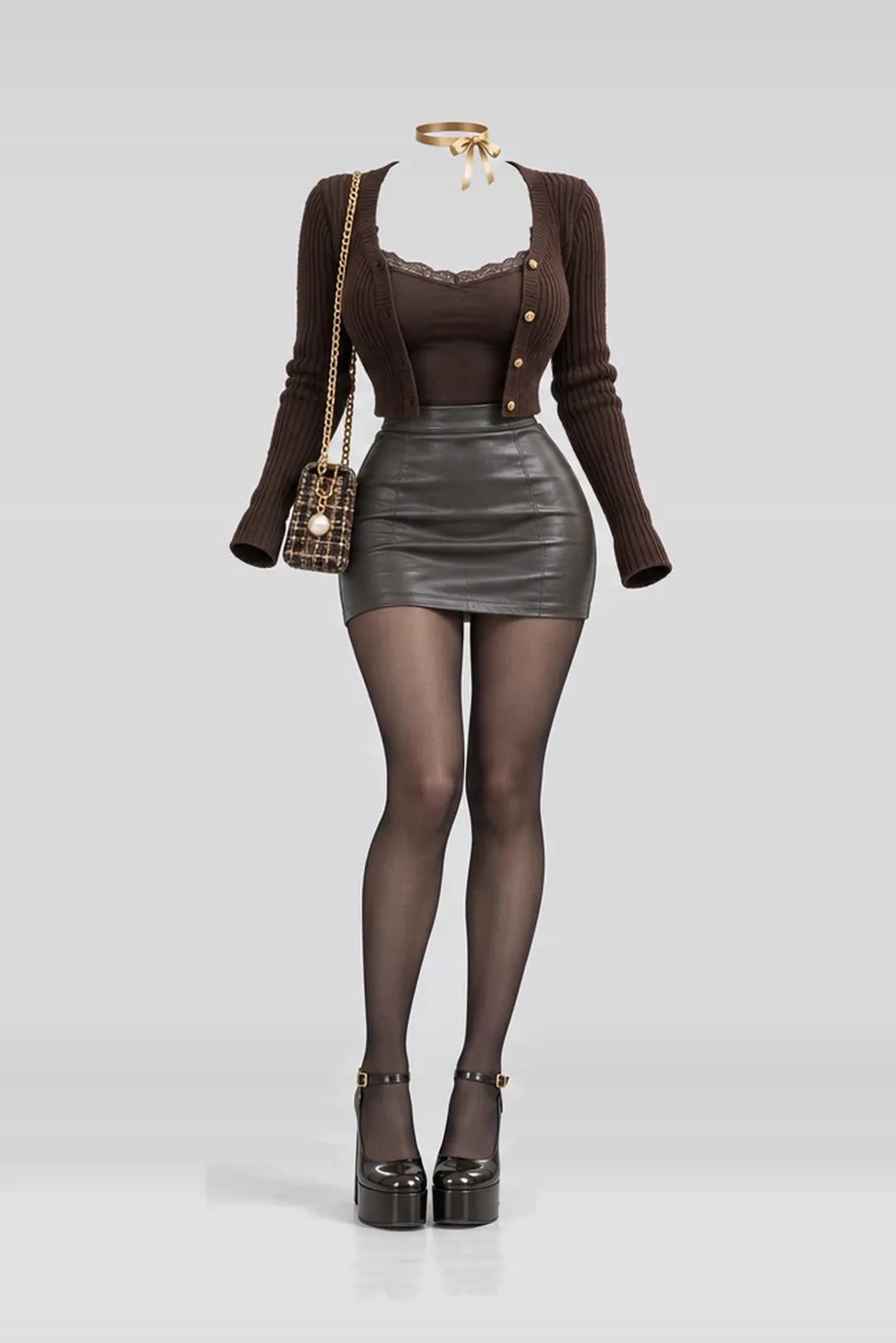 Brown knit cardigan + camisole