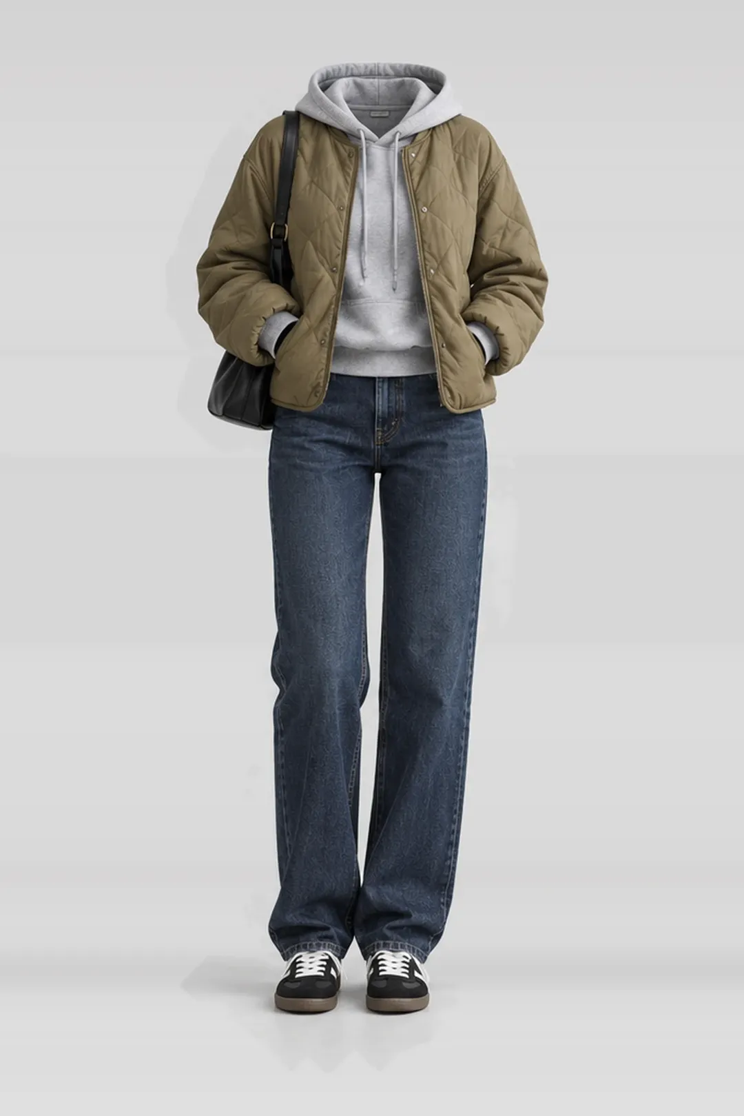Khaki jacket + grey hoodie