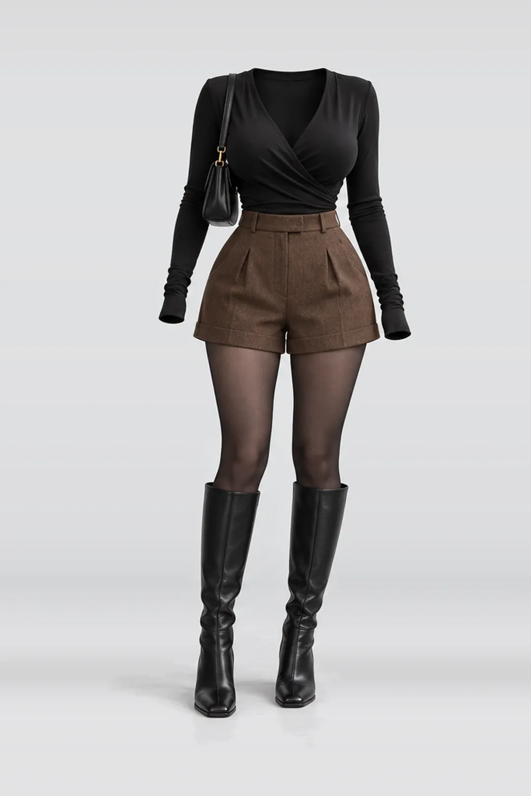 Black brown shorts + tights