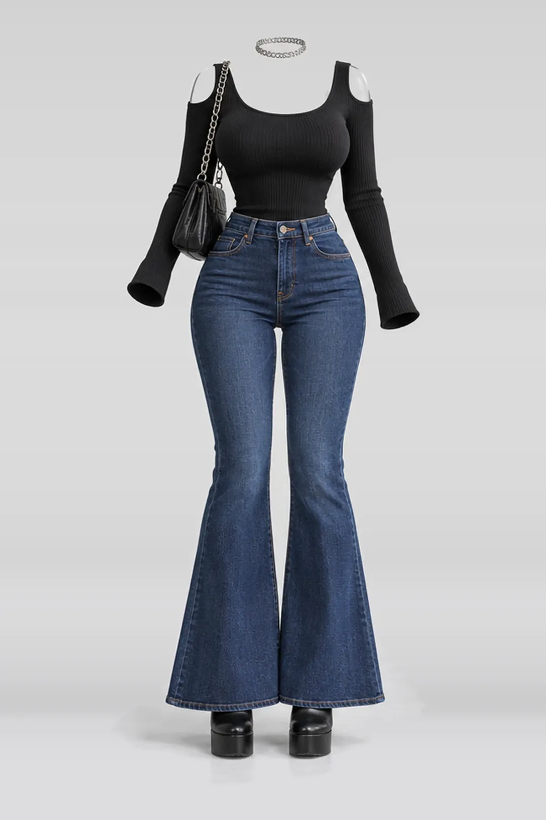 Black knit denim jeans + boots