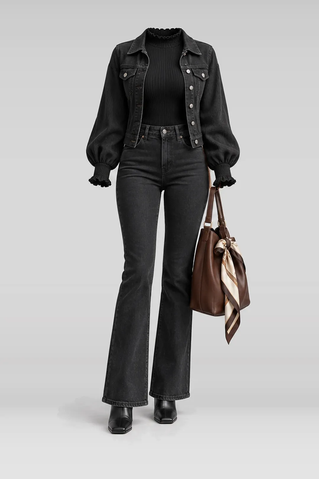 Black denim jacket + jeans