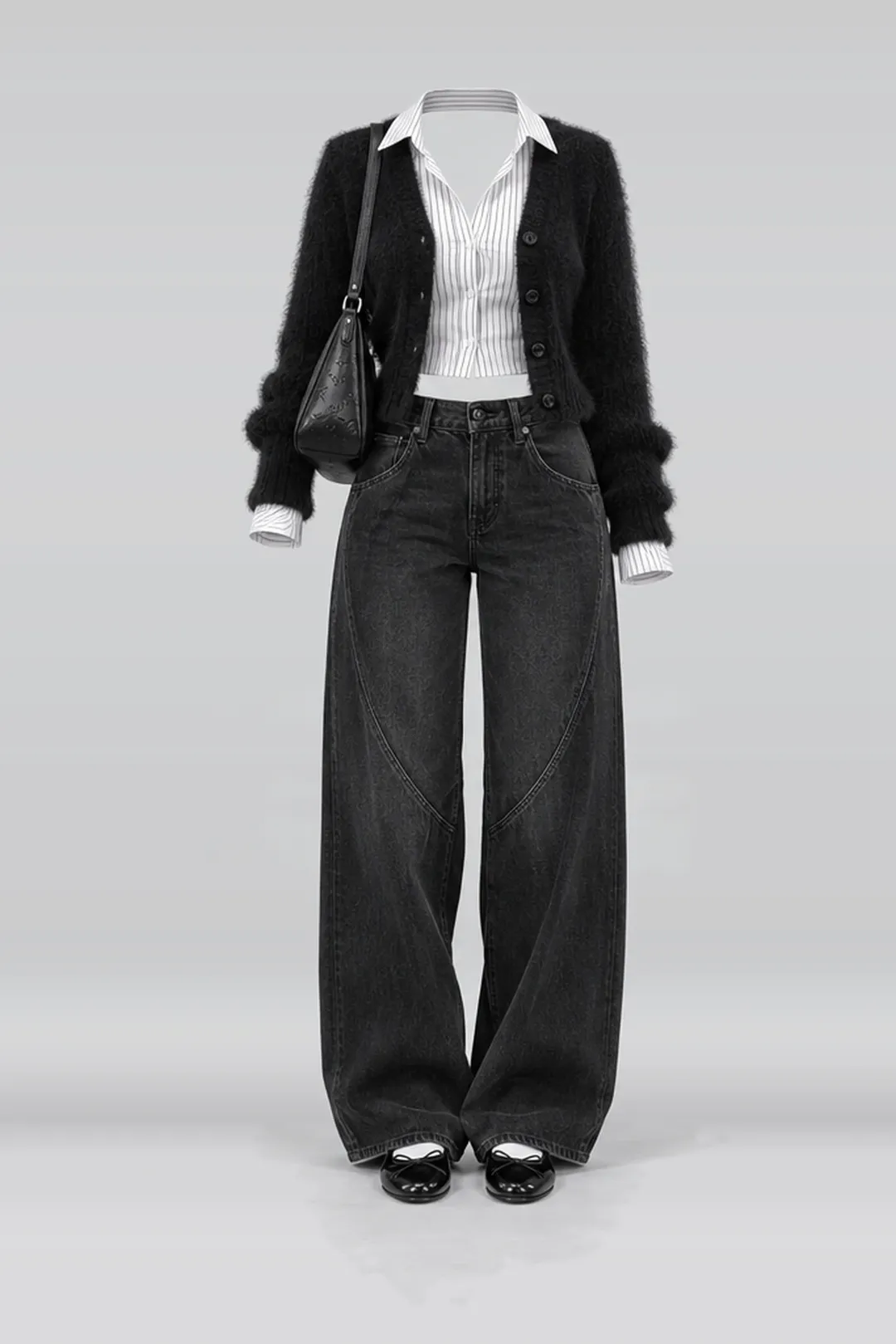 Black knit shirt + cardigan