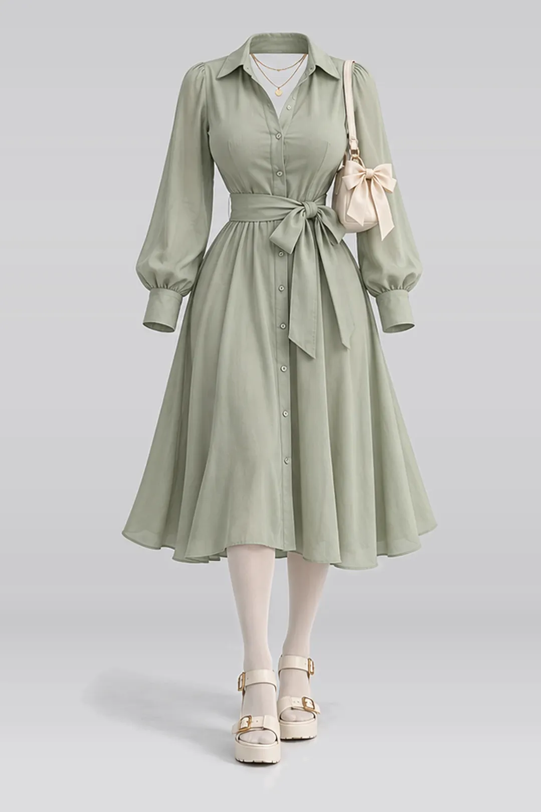 Green ribbon shirt + dress