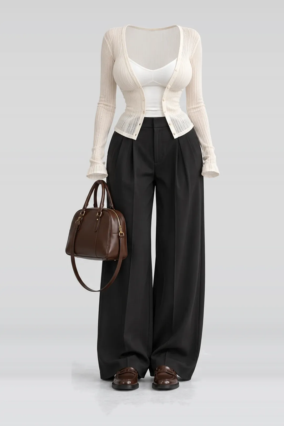Ivory cardigan + white camisole