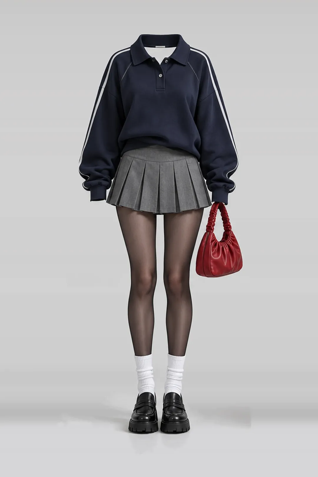 Navy grey pleated mini skirt + shorts