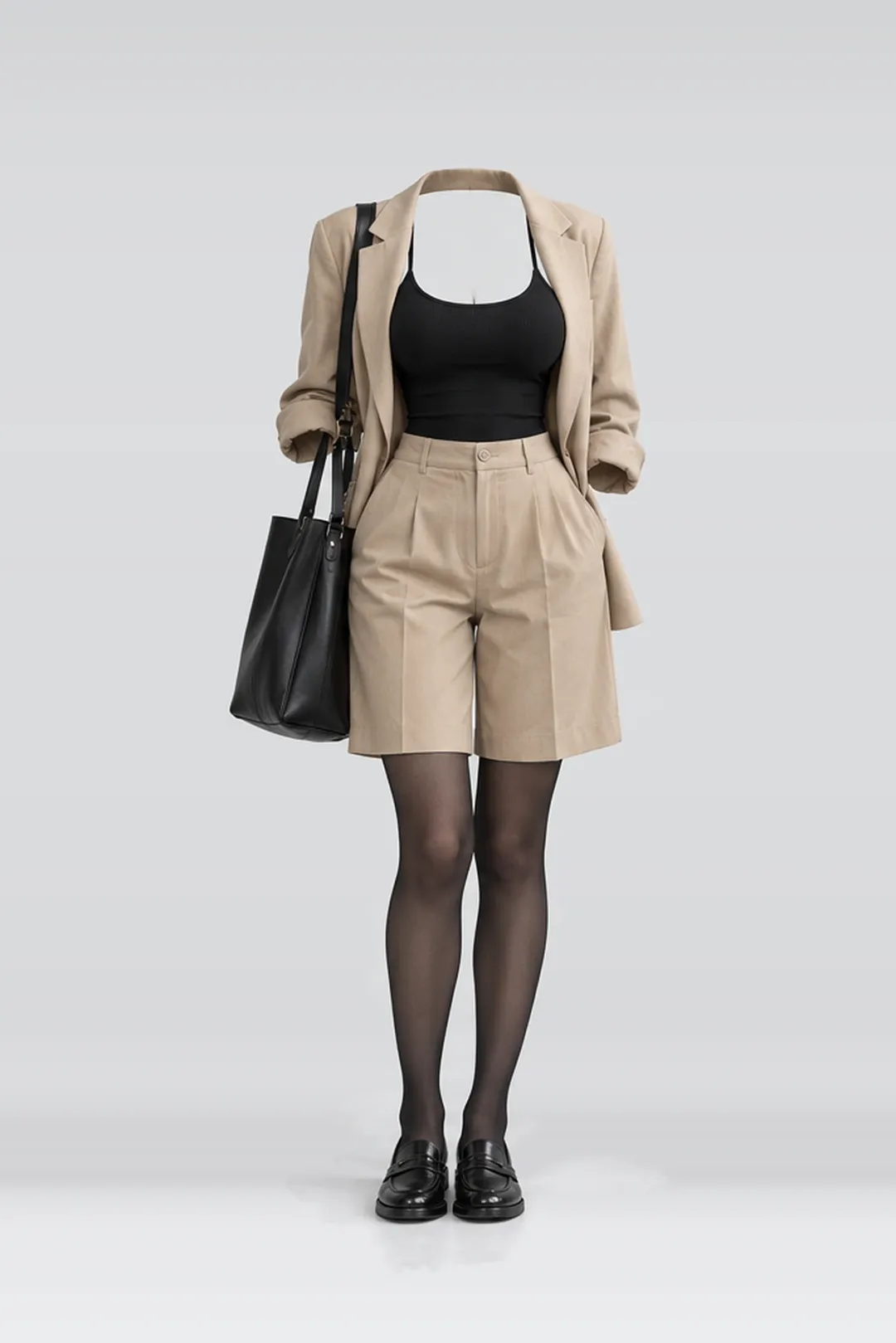 Beige black camisole + shorts