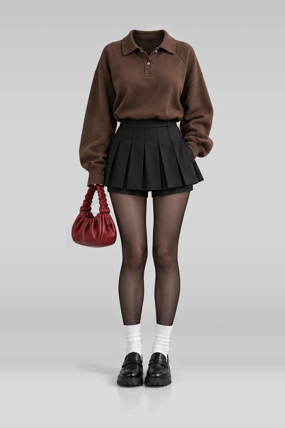 Brown black pleated mini skirt + shorts