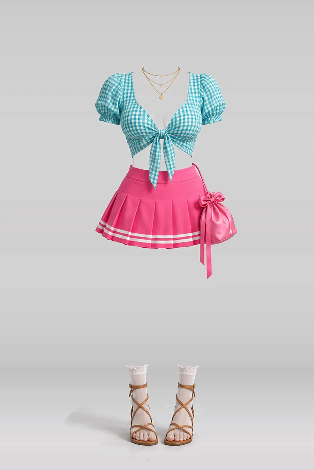 Pink white mini skirt + socks