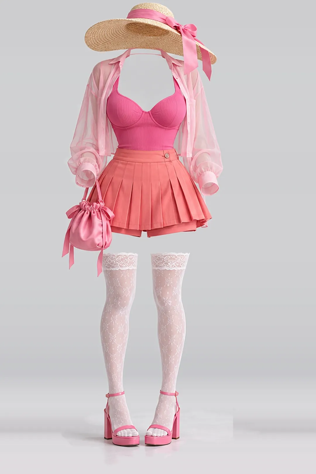 Pink pleated mini skirt + shorts