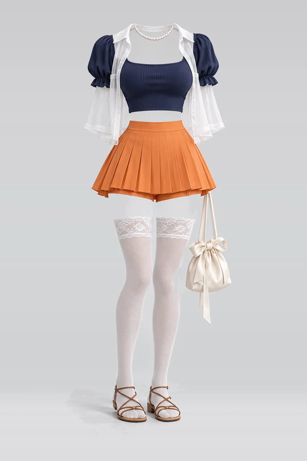 Navy orange pleated mini skirt + shorts