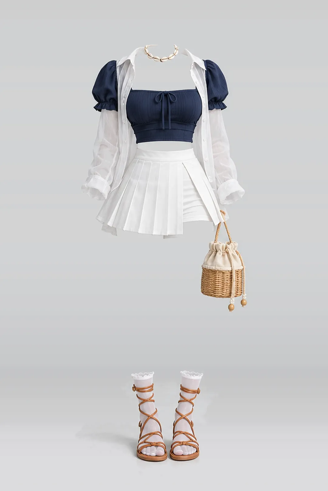 Navy white pleated mini skirt + shorts