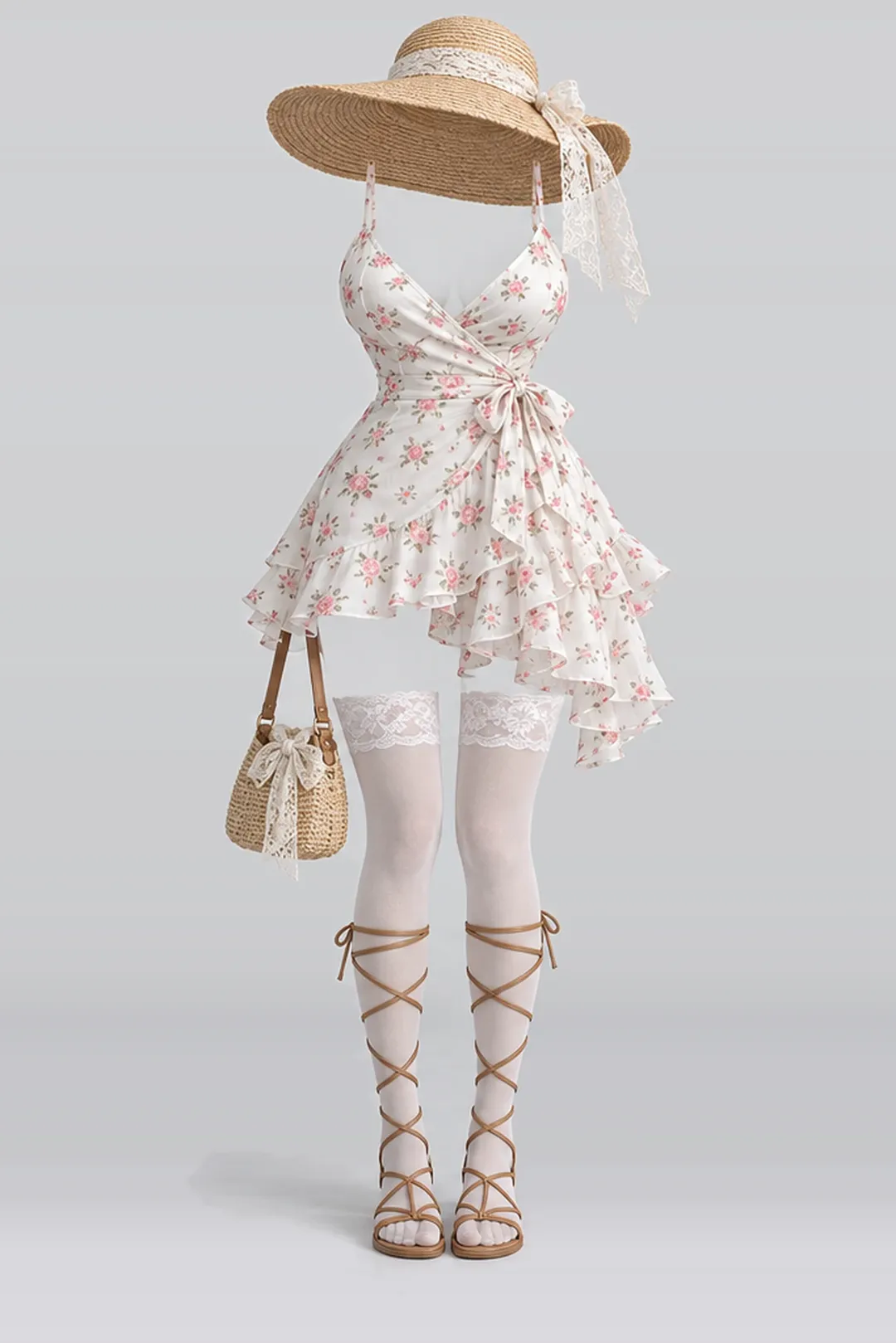 White floral dress + lace socks