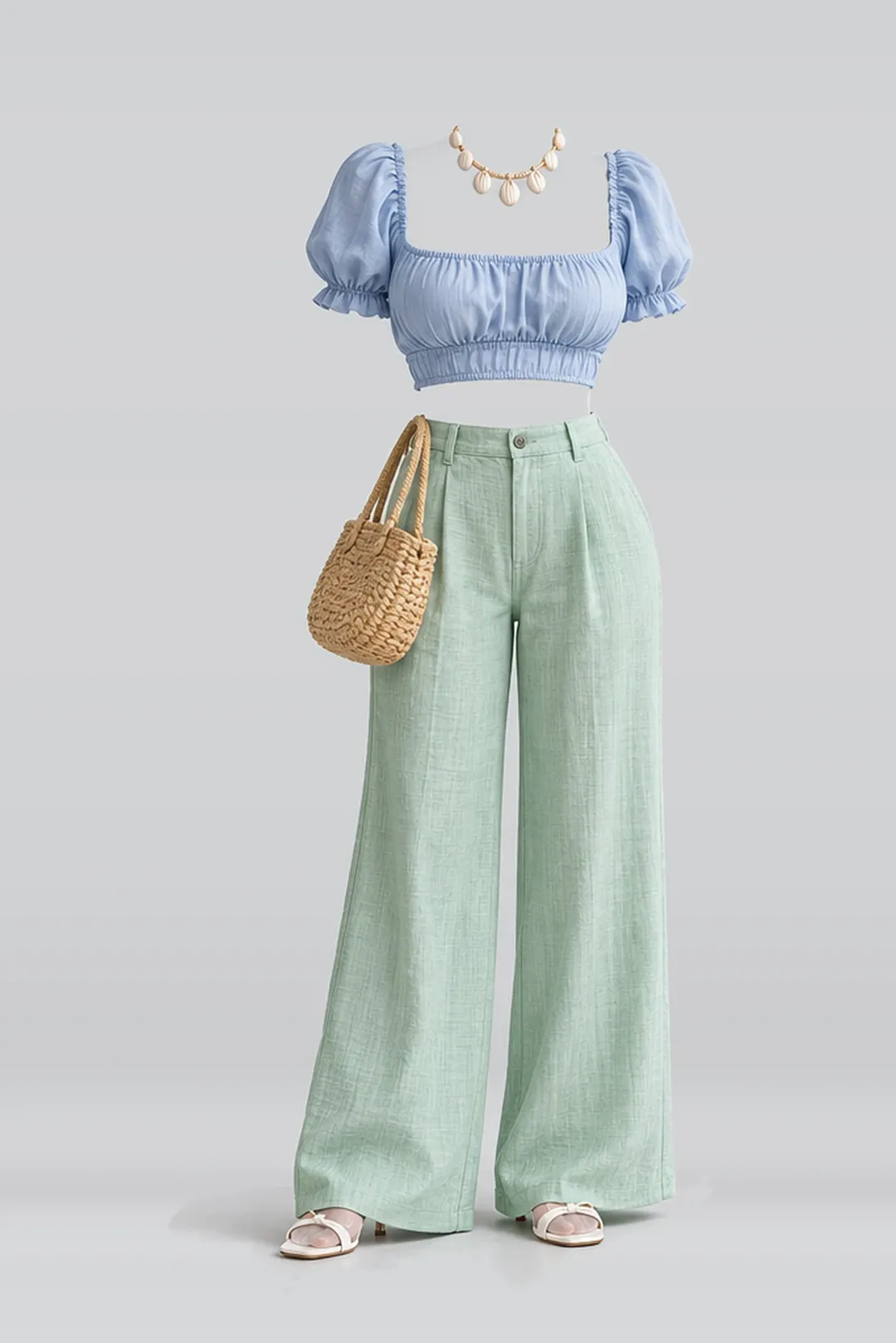 Blue mint trousers + sandals