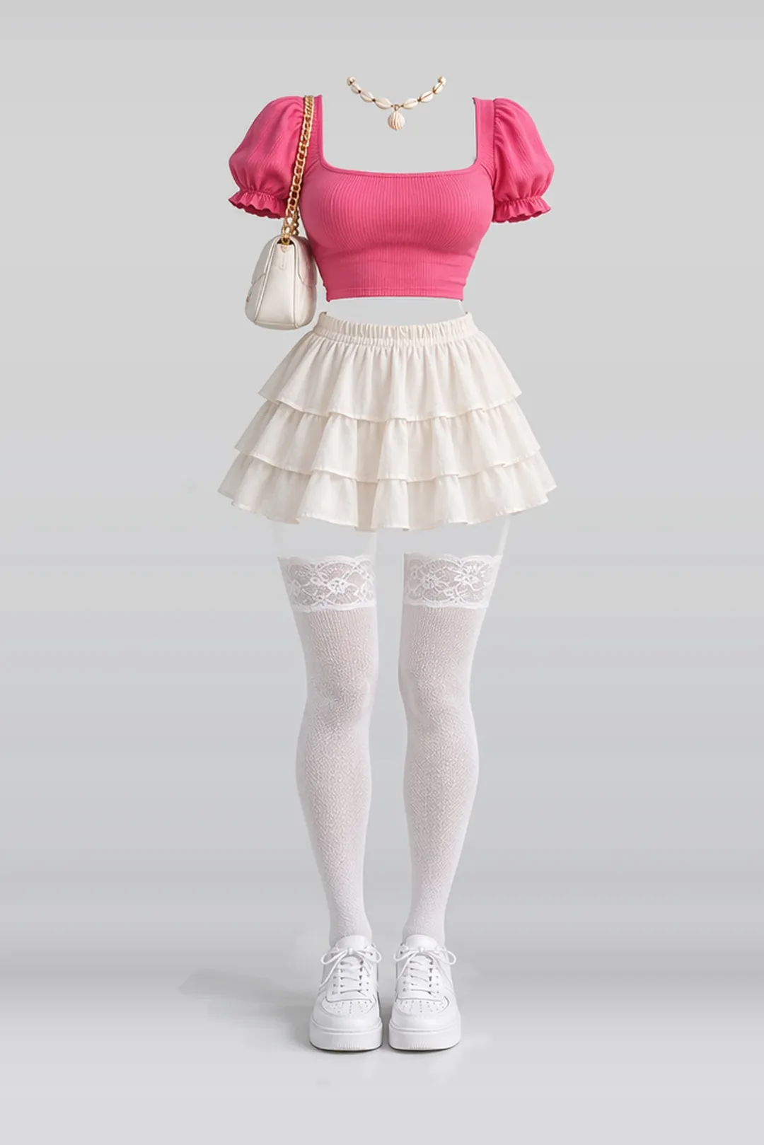 Pink cream mini skirt + lace socks