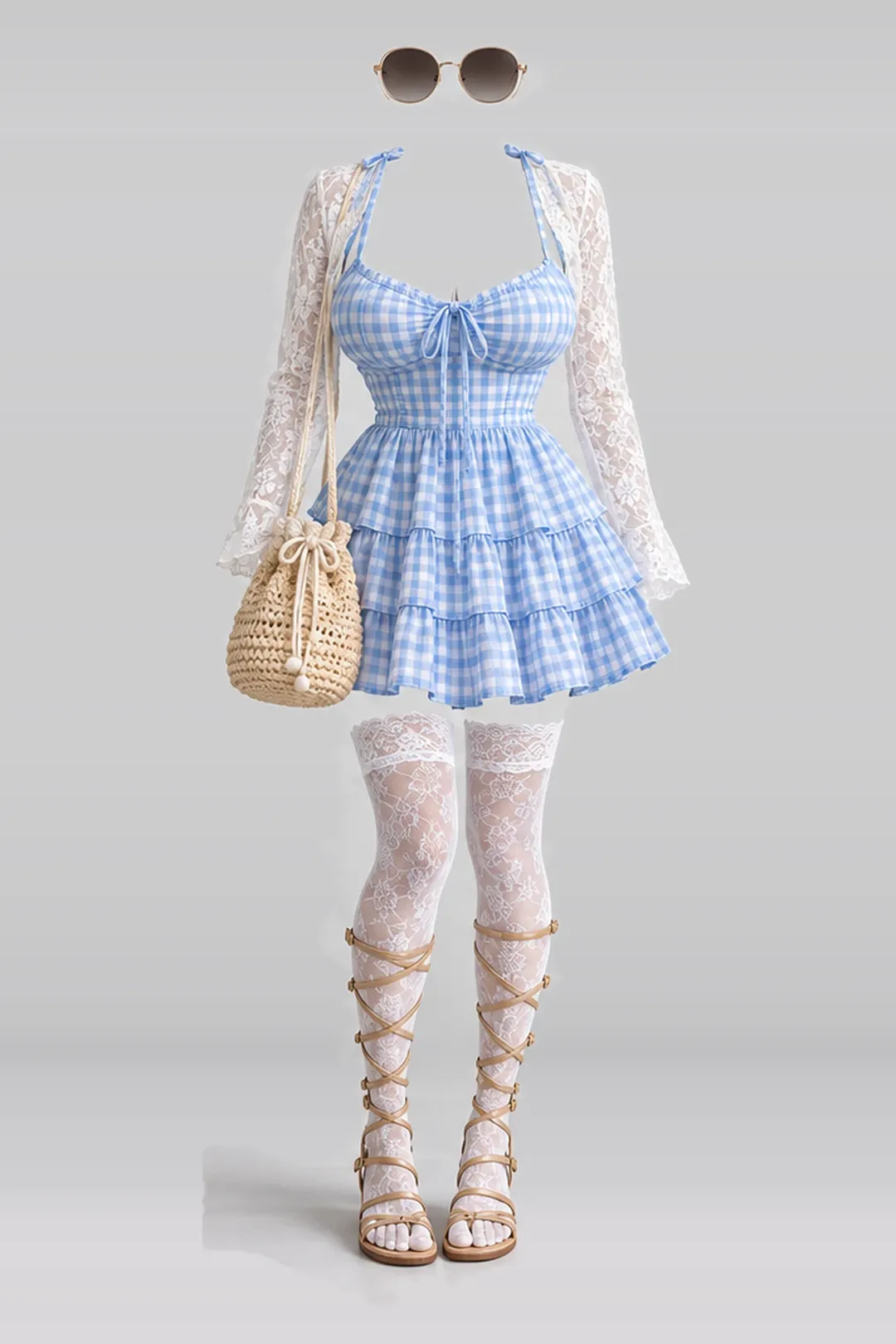 Blue dress + lace socks