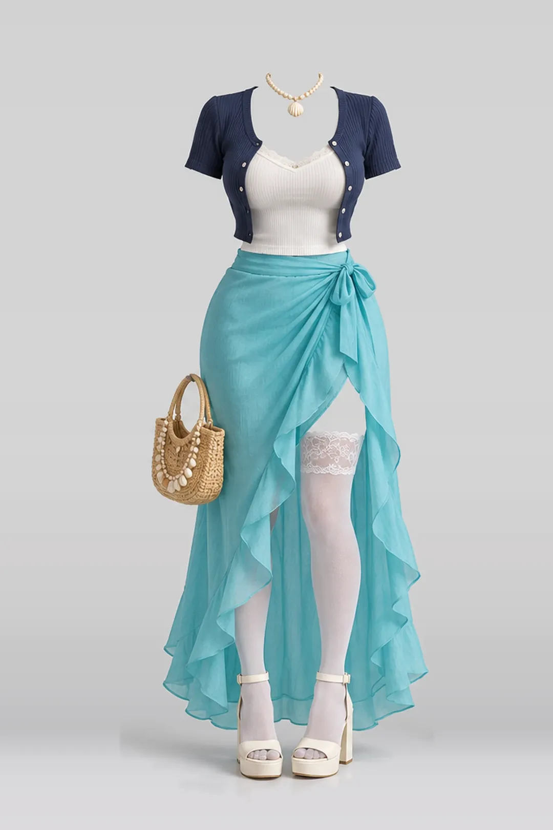 Navy cardigan + skirt