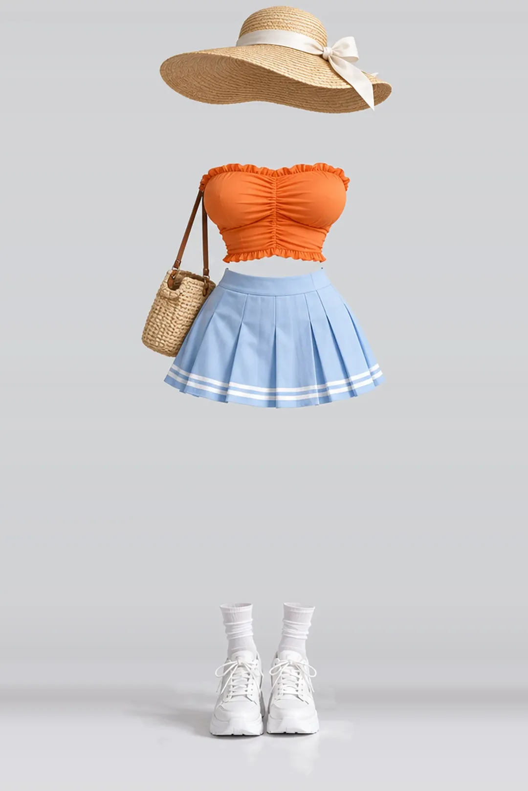 Orange blue white mini skirt + socks