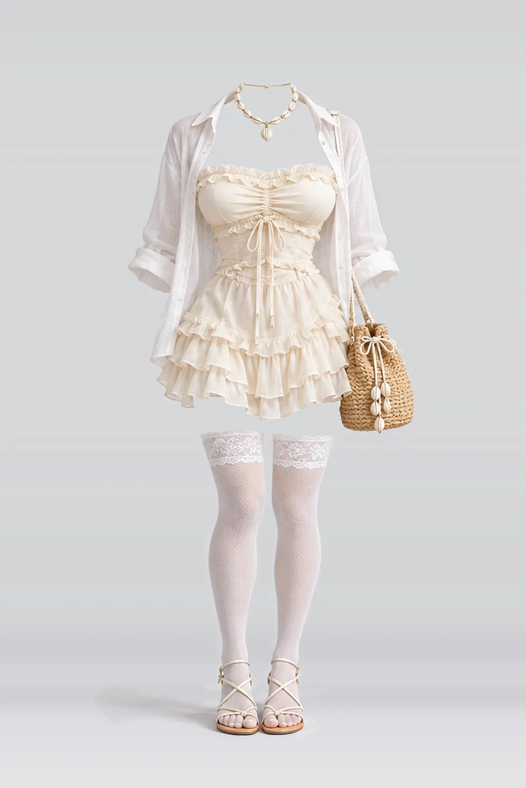 Cream frill mini dress + shirt
