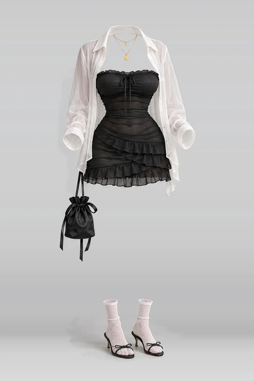 Black frill mini dress + shirt