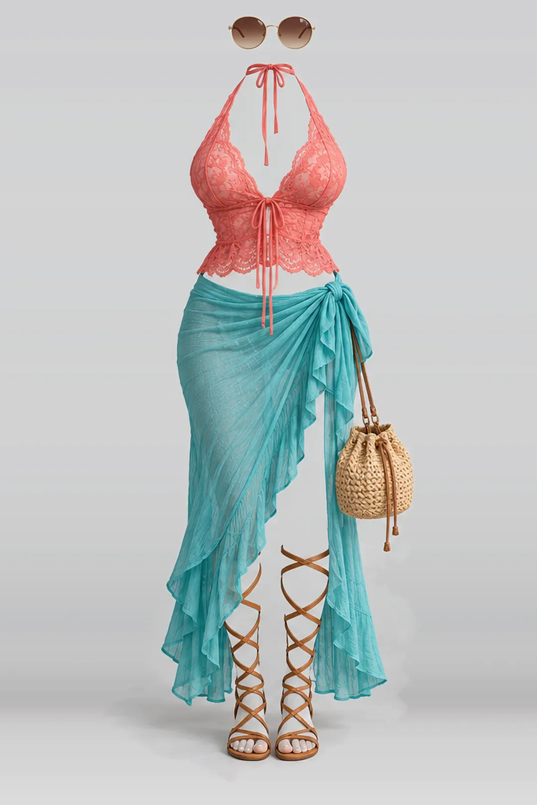 Lace skirt + sandals