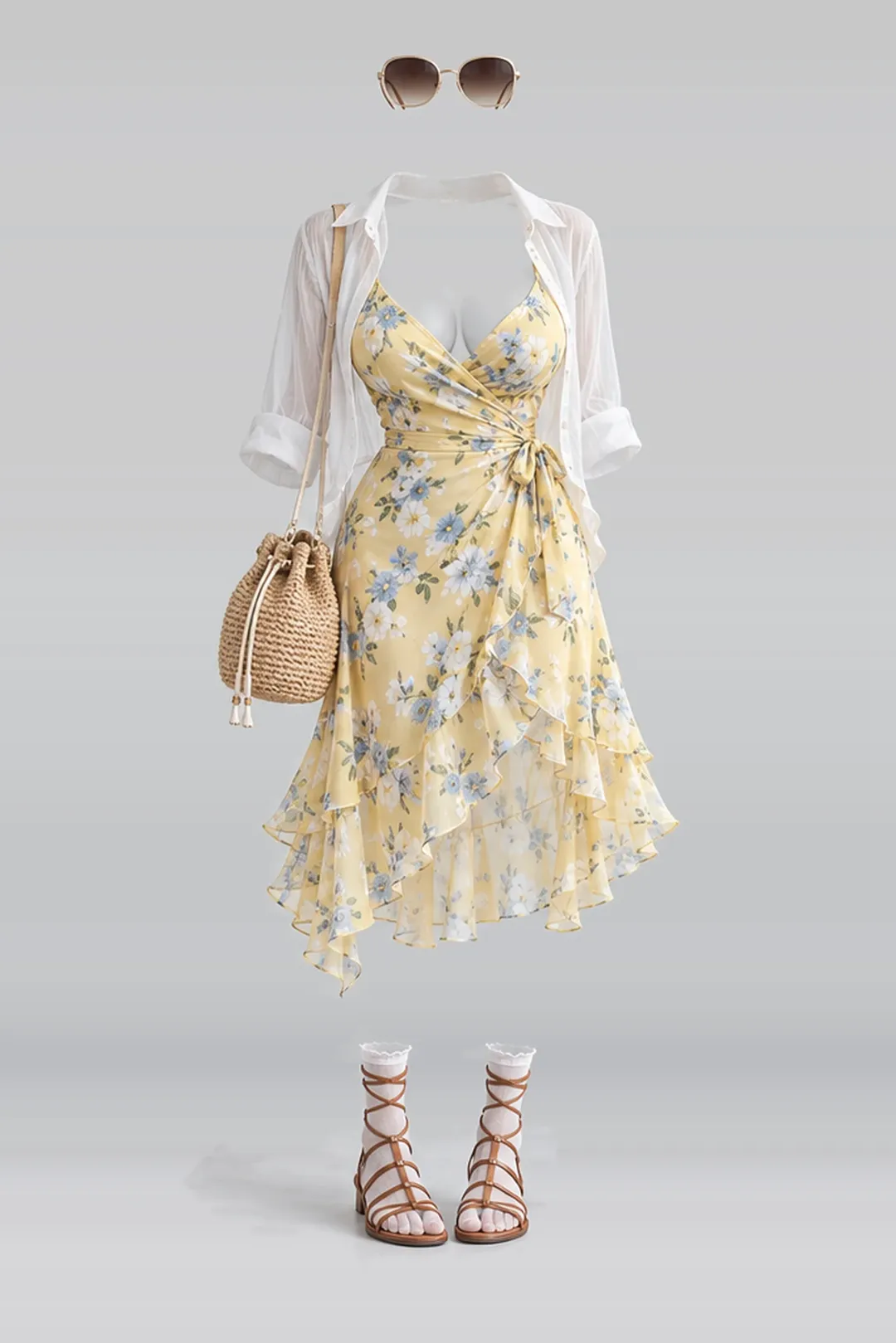 Yellow floral dress + shirt