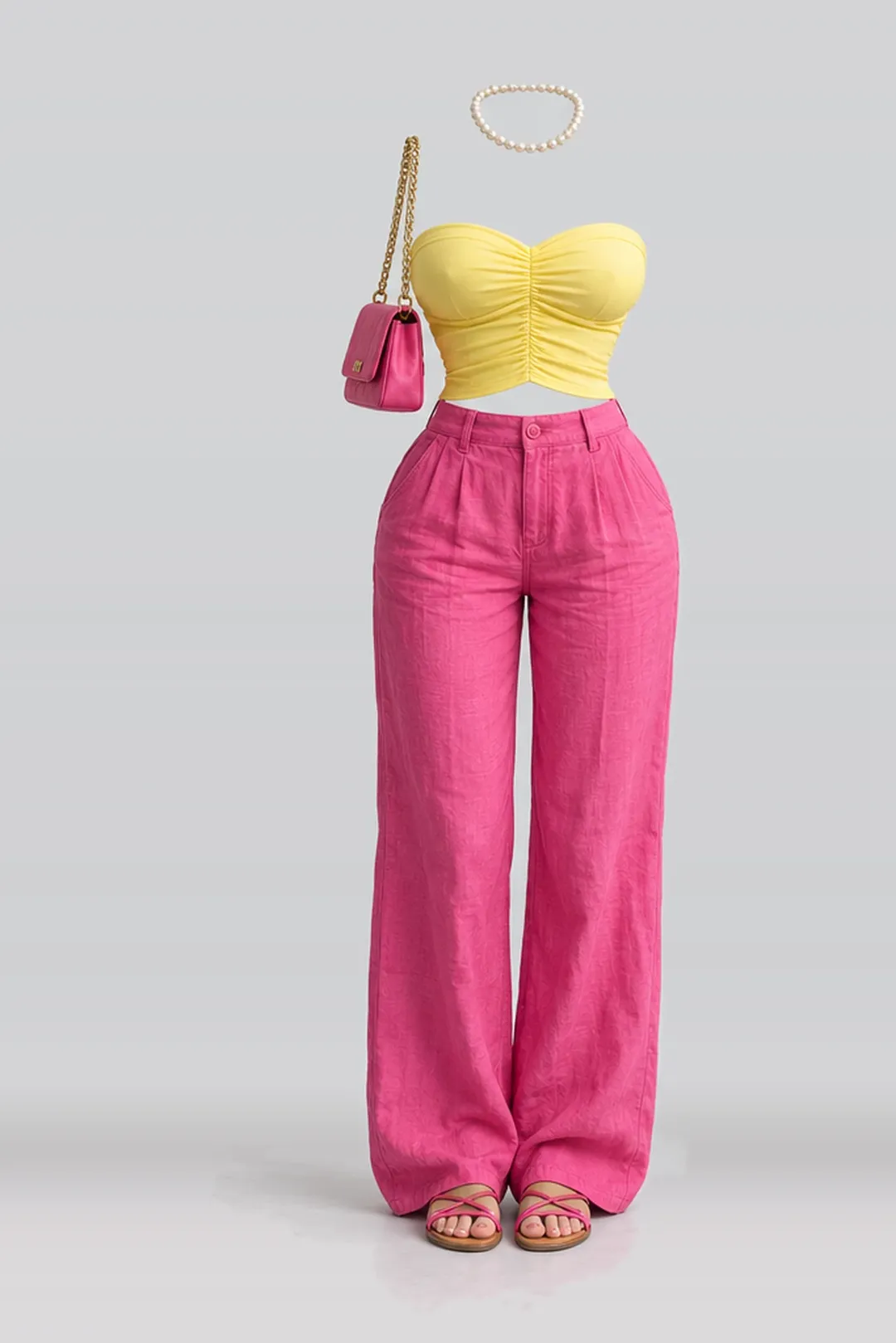 Yellow pink trousers + sandals