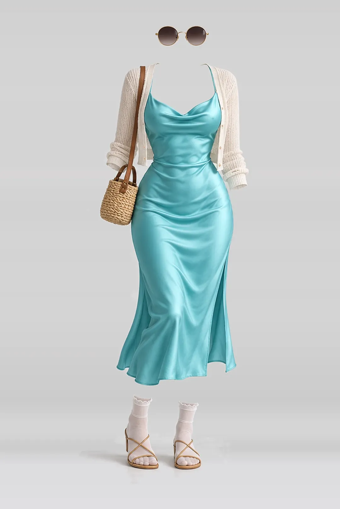 Satin midi dress + cardigan