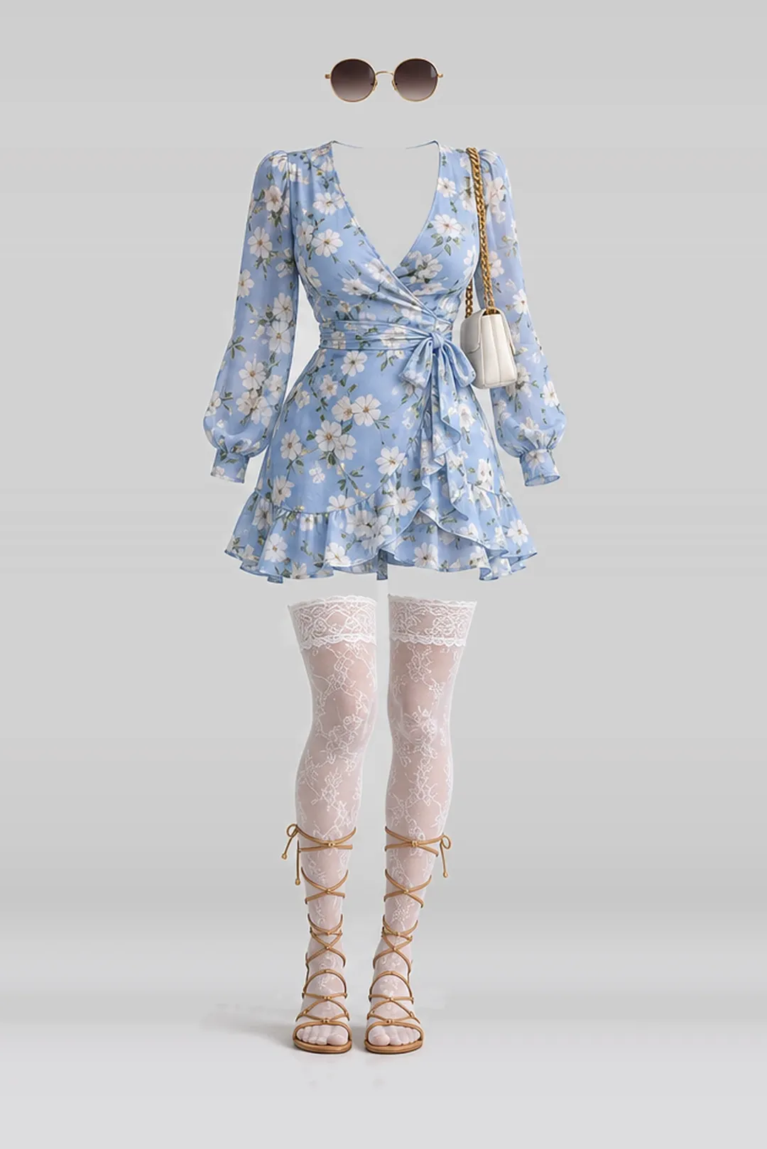 Blue floral dress + lace socks