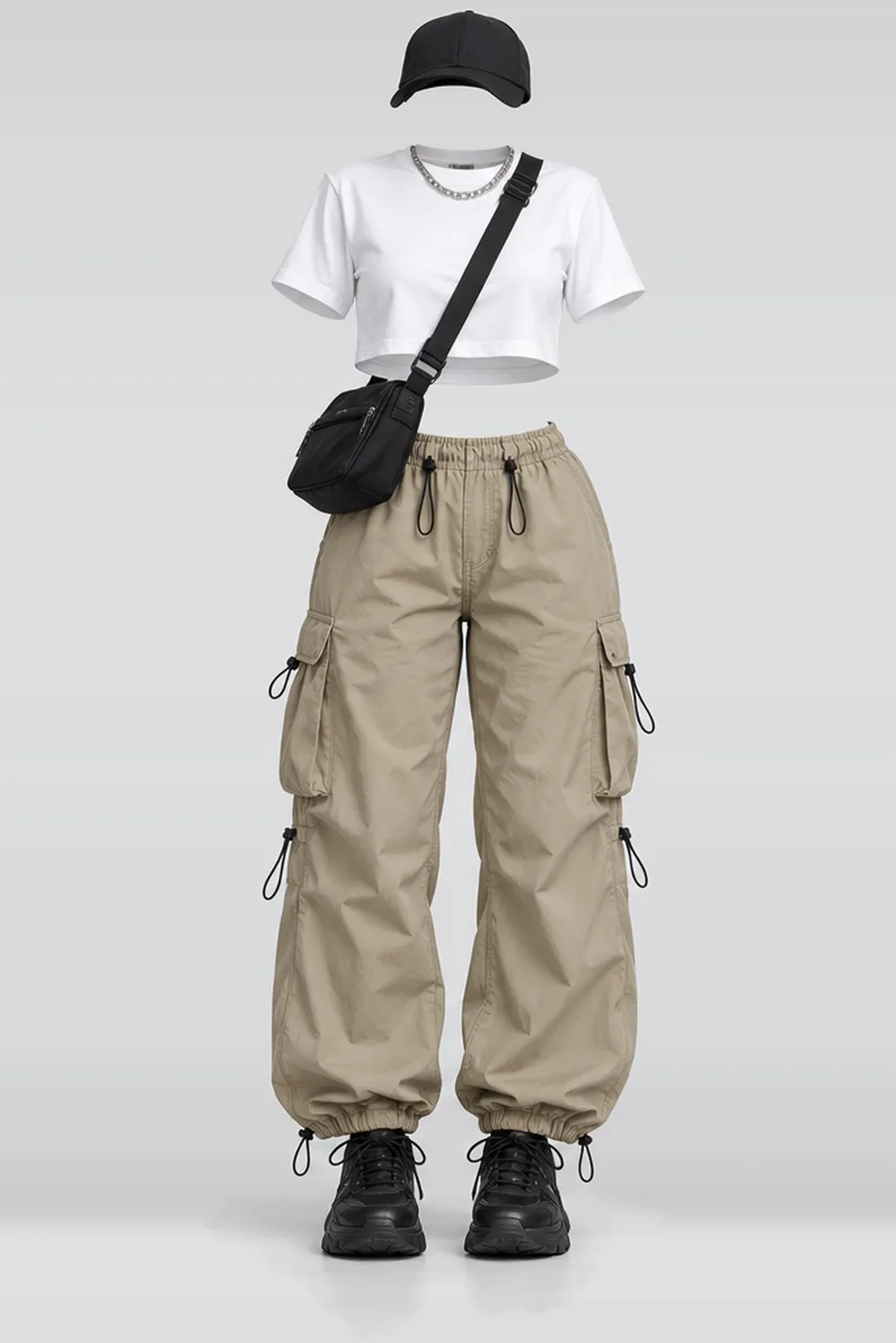 White shirt + khaki trousers