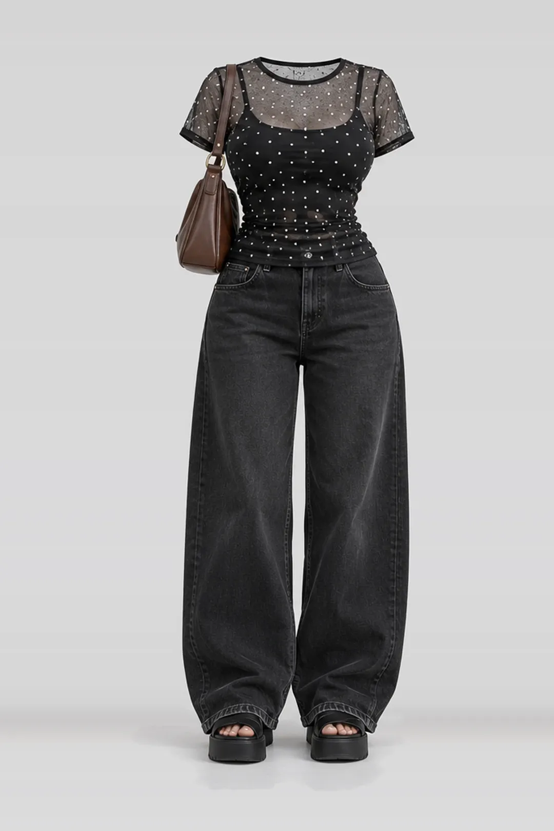 Black white polka-dot shirt + camisole