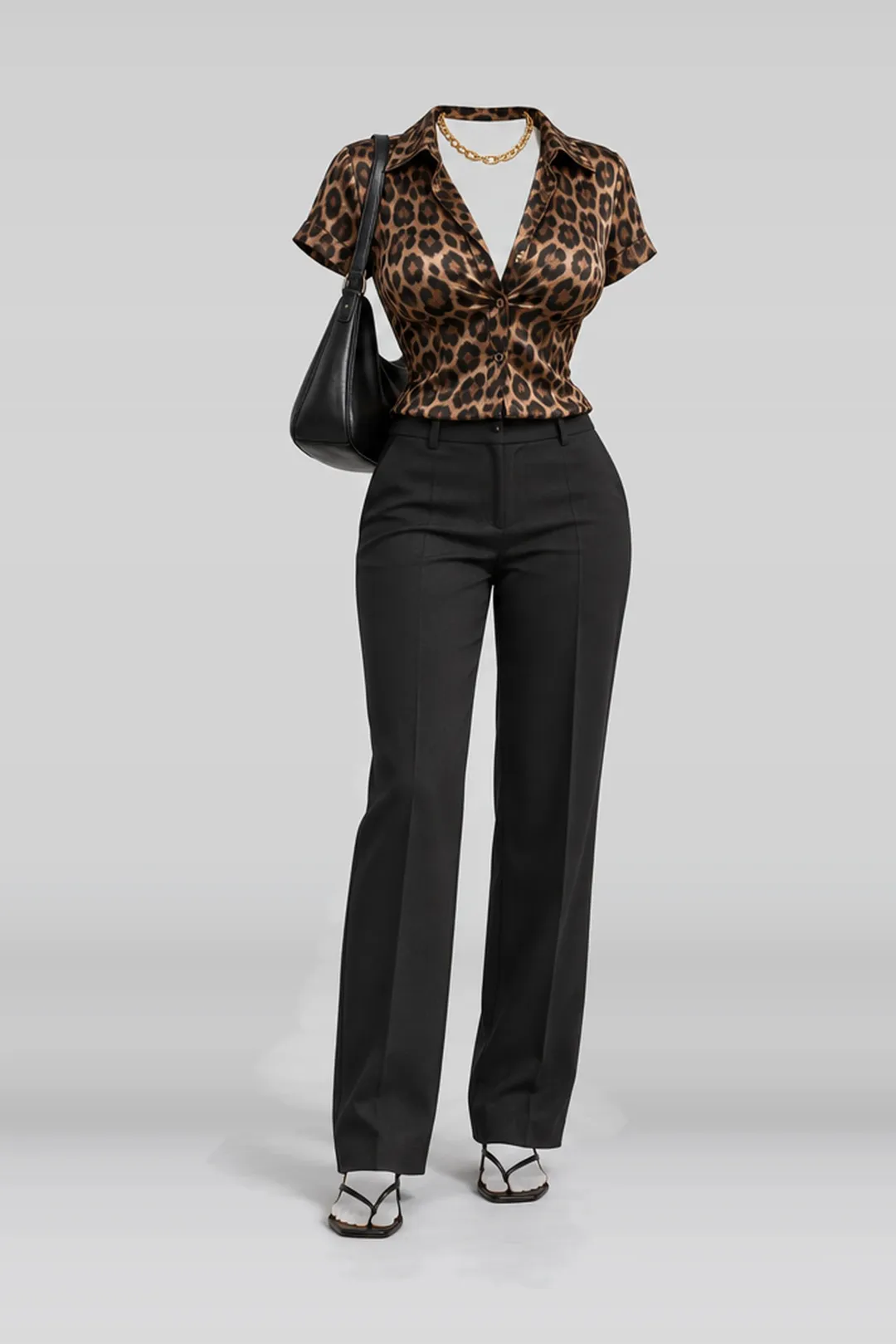 Brown black satin blouse + sandals