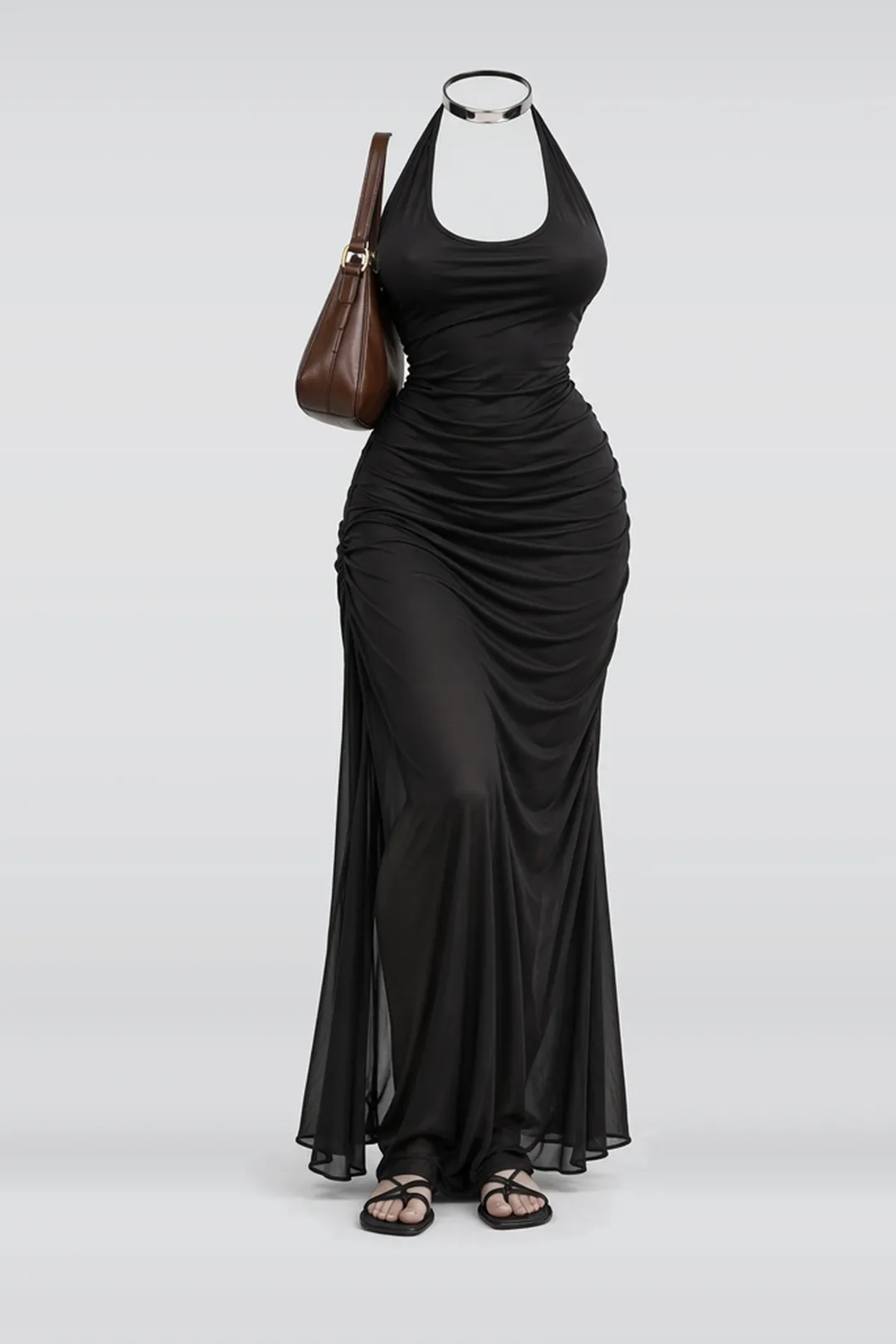 Black maxi dress + sandals