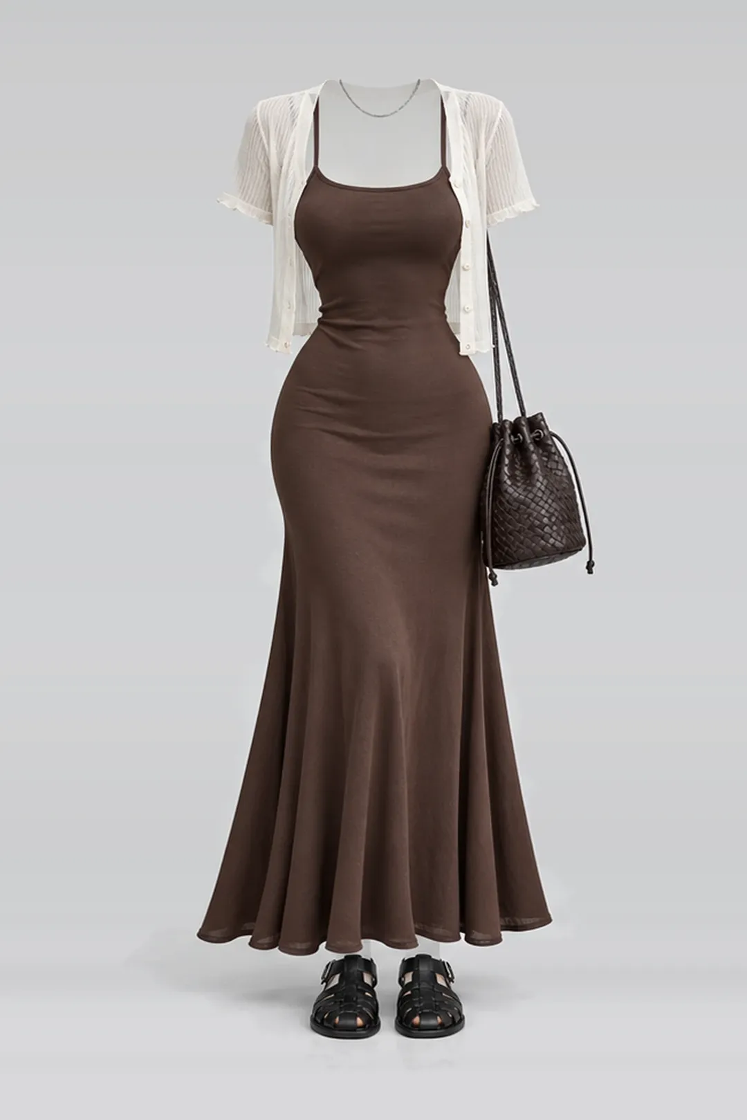 Brown camisole + maxi dress