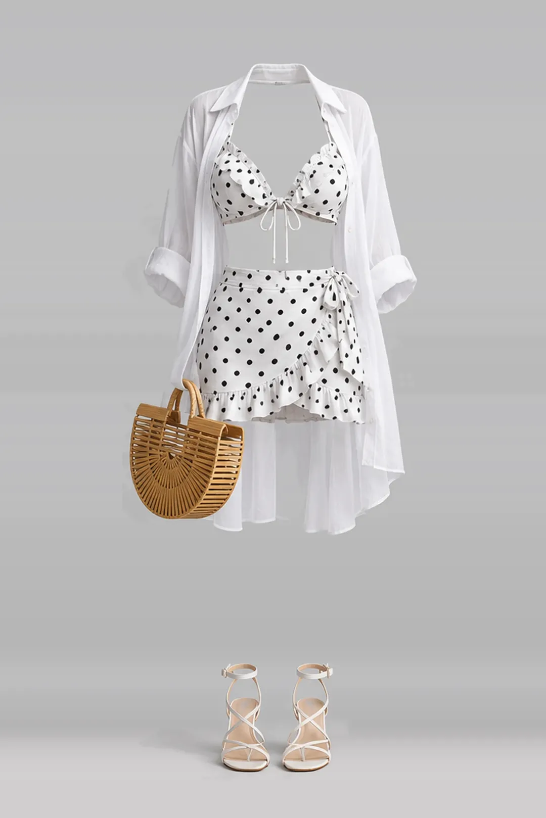 White polka-dot frill skirt + shirt