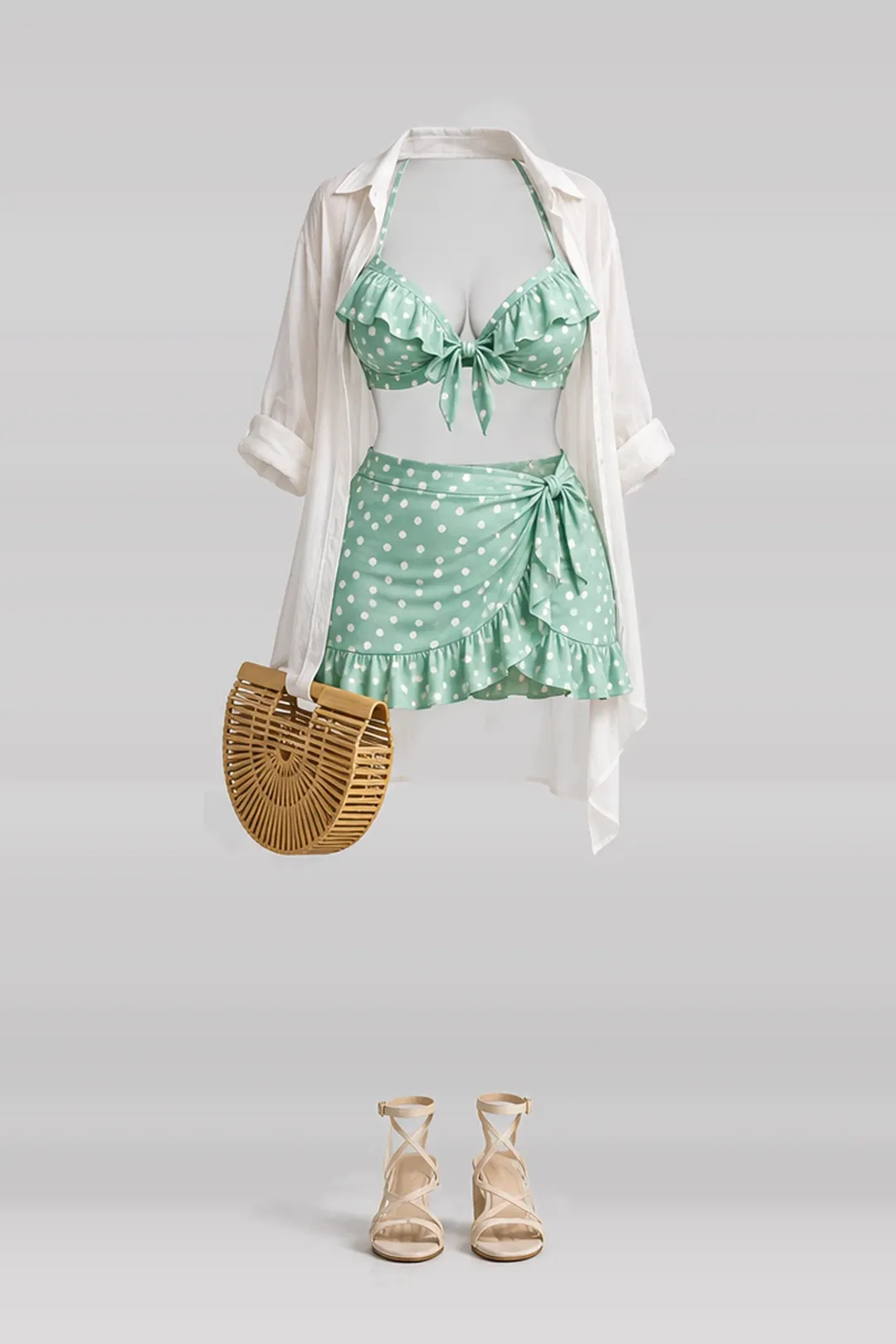 Mint polka-dot frill skirt + shirt