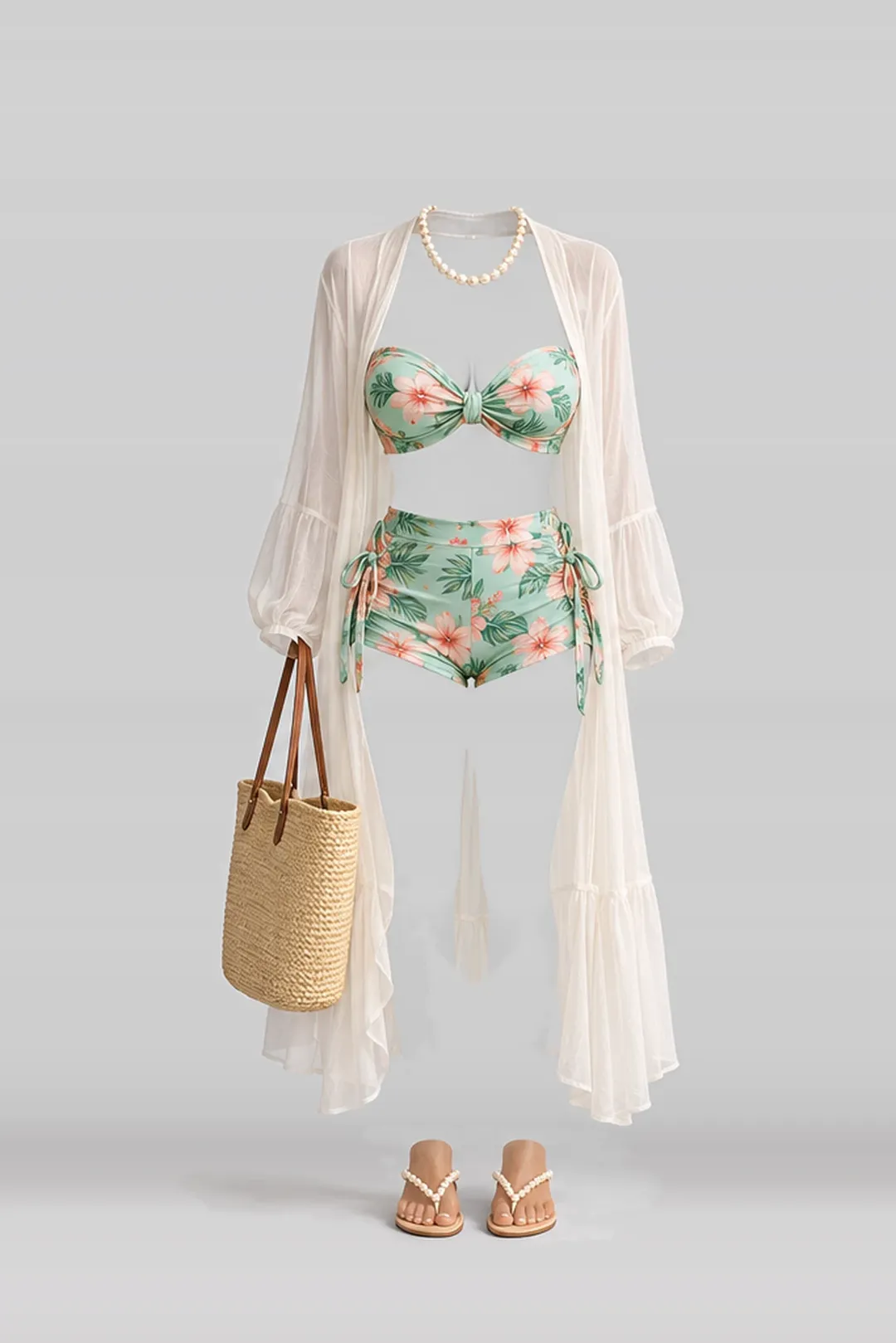 Mint floral trousers + cardigan