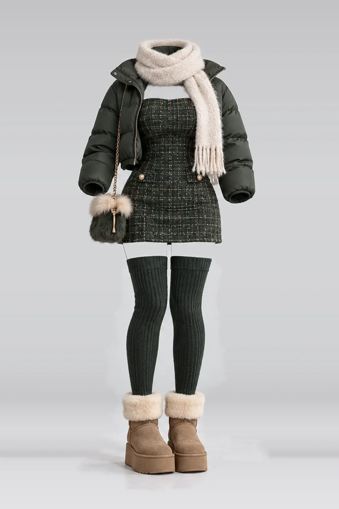 Green mini dress + jacket