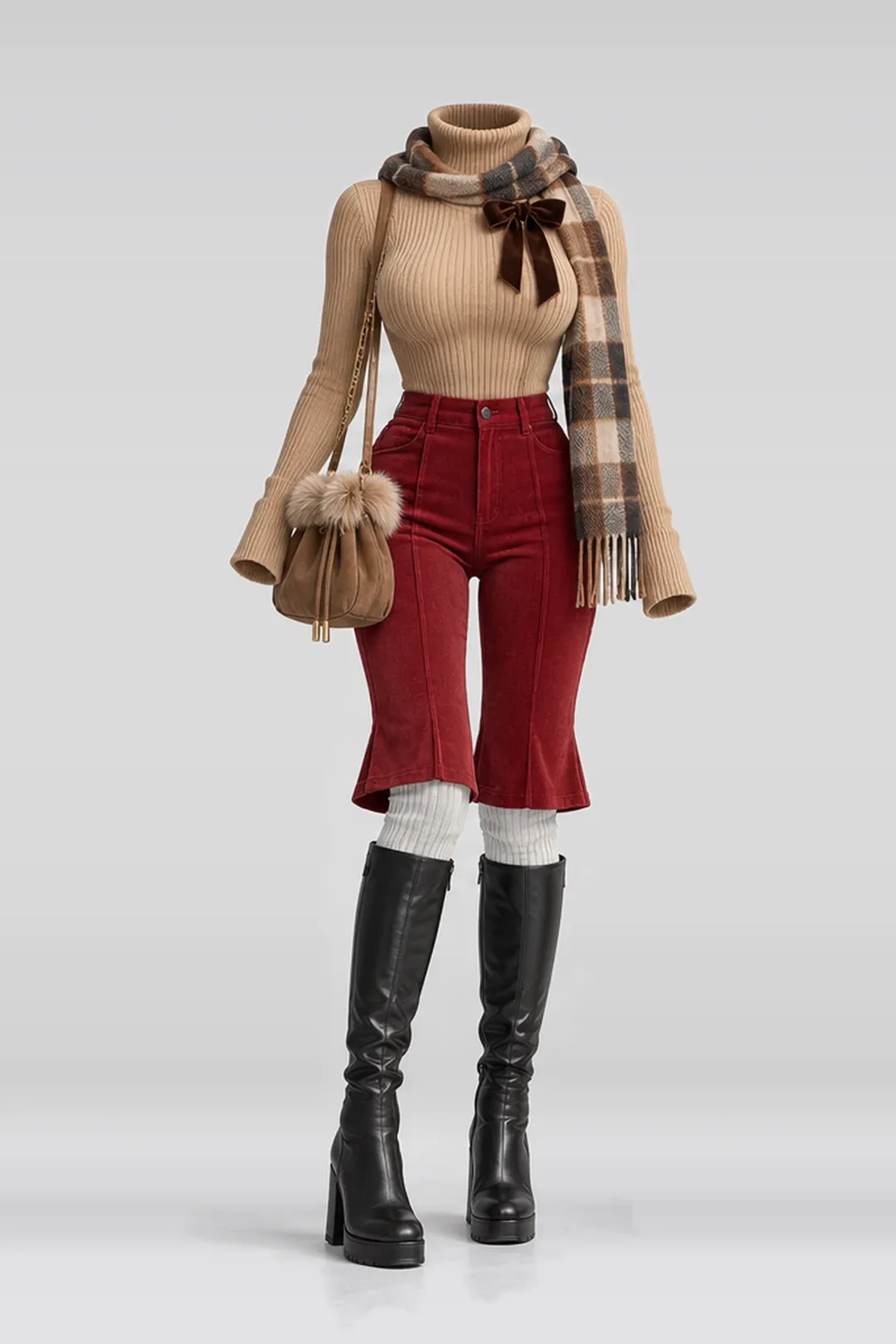 Turtleneck + knit ribbon