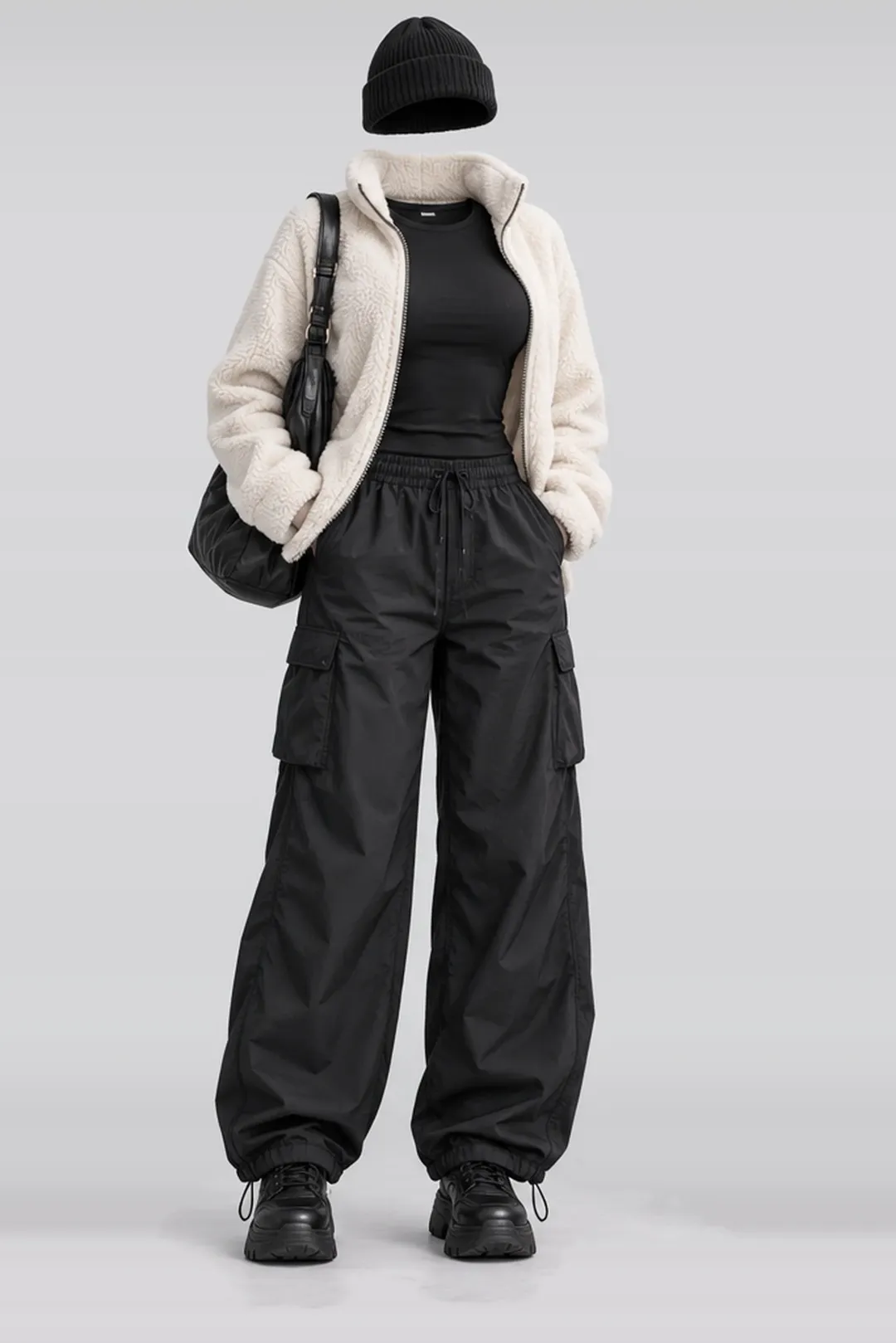 Ivory jacket + black trousers