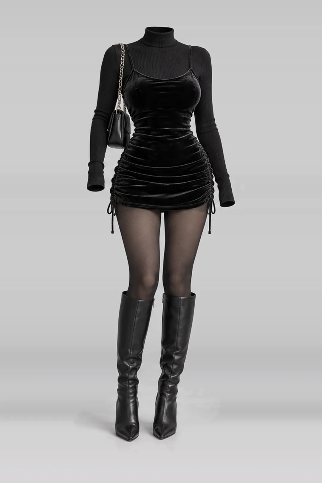 Black camisole + mini dress
