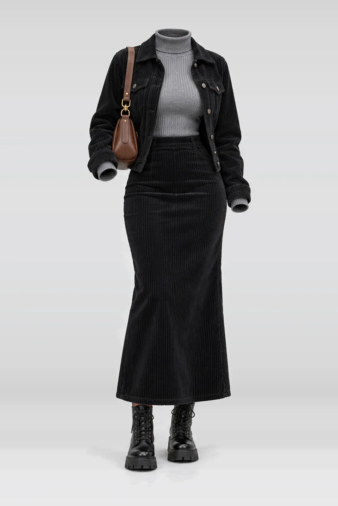 Black corduroy jacket + grey turtleneck