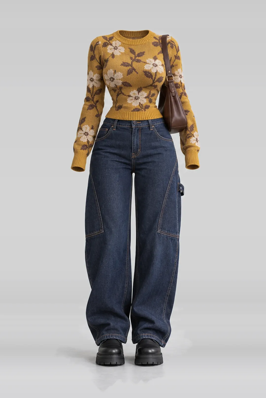 Knit denim jeans + black boots