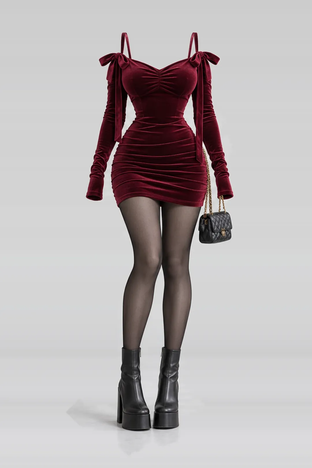 Burgundy knit dress + ribbon