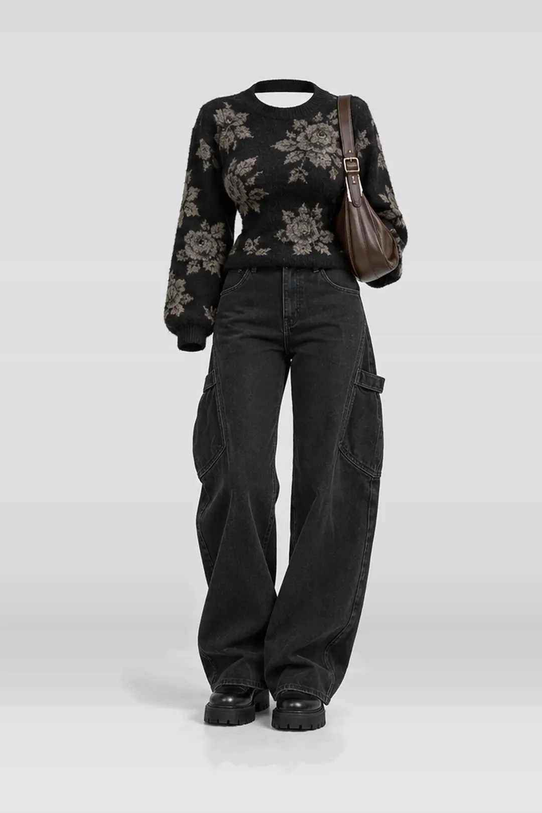 Black knit denim jeans + boots