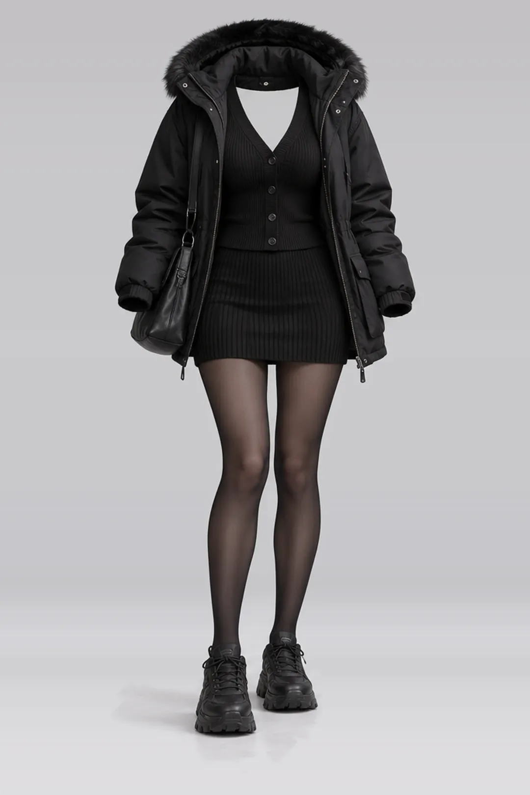Black knit skirt + cardigan